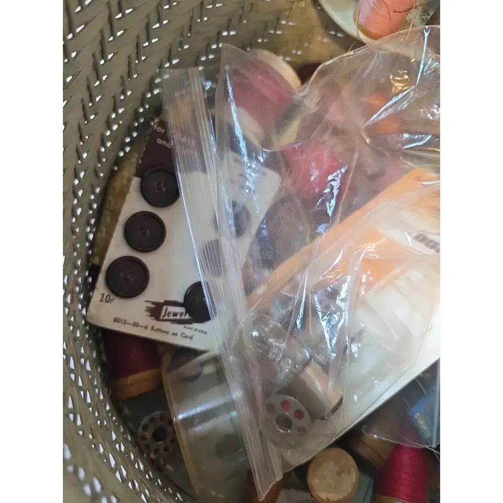 Vintage Harvey Cottage Sewing Basket Full Of Sewing Stuff